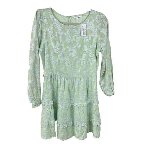 Roller Rabbit Clermont Nori Dress Size Small Mint Green Silver Shimmer Tiered - Picture 2 of 16